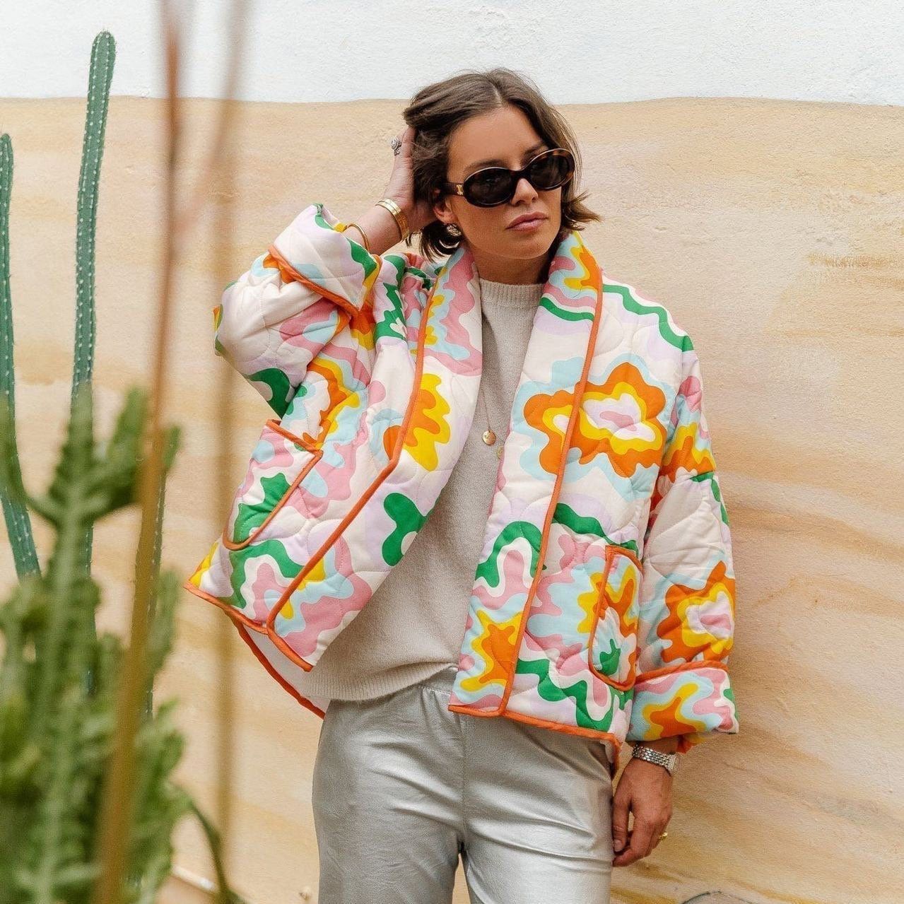 Elma Baskılı Kapitone Şişme Ceket