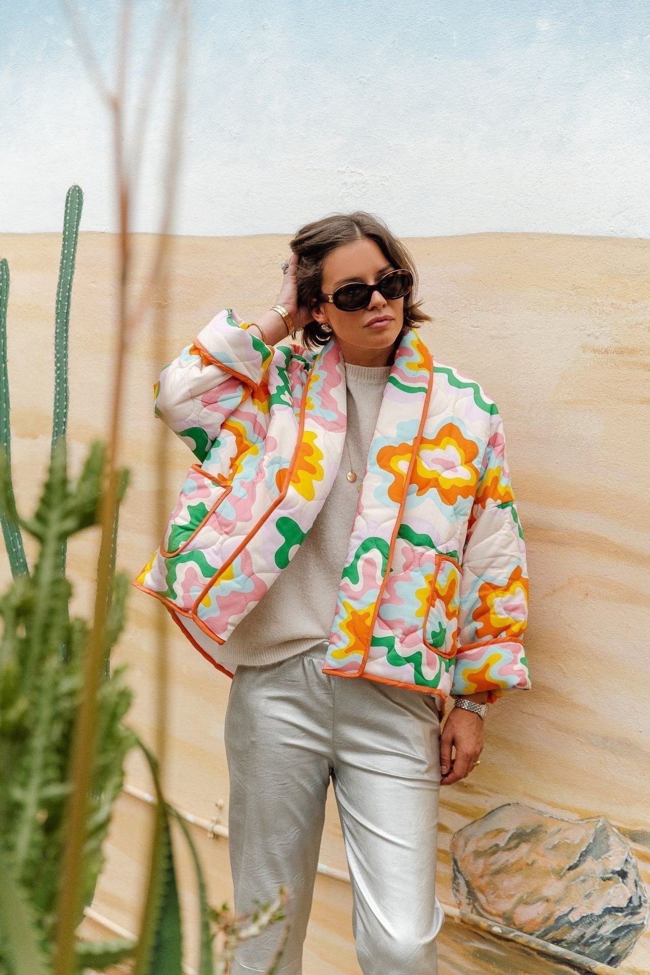 Elma Baskılı Kapitone Şişme Ceket