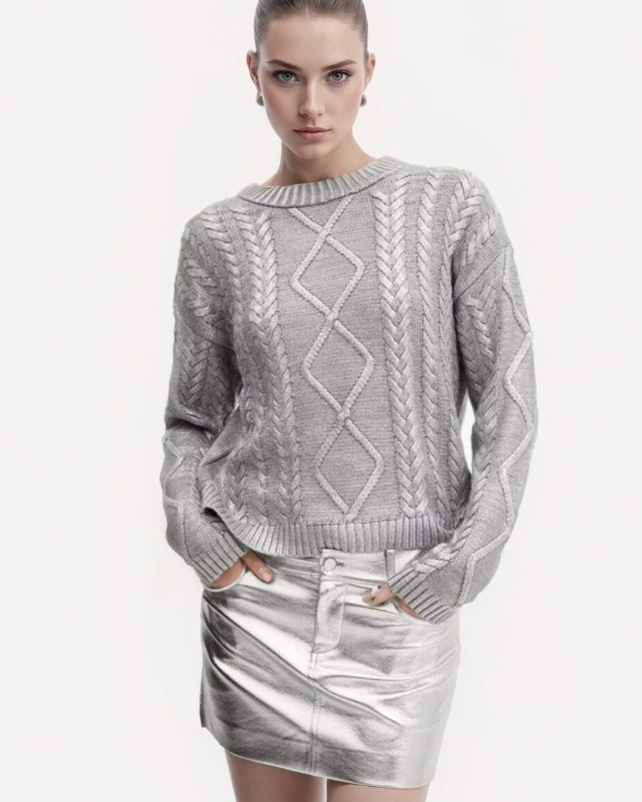 Genevieve Metalik Folyo Kablo Örgü Kazak