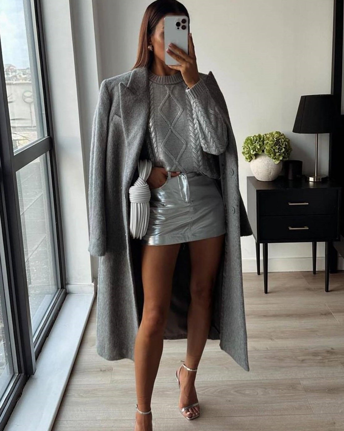 Genevieve Metalik Folyo Kablo Örgü Kazak