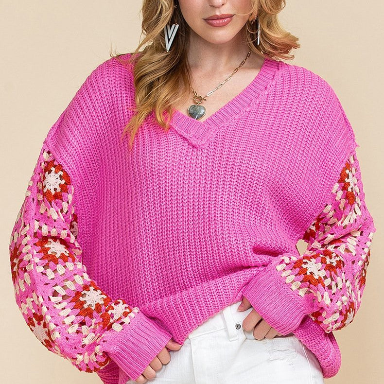 Hedy Tığ İşi V Yaka Kazak