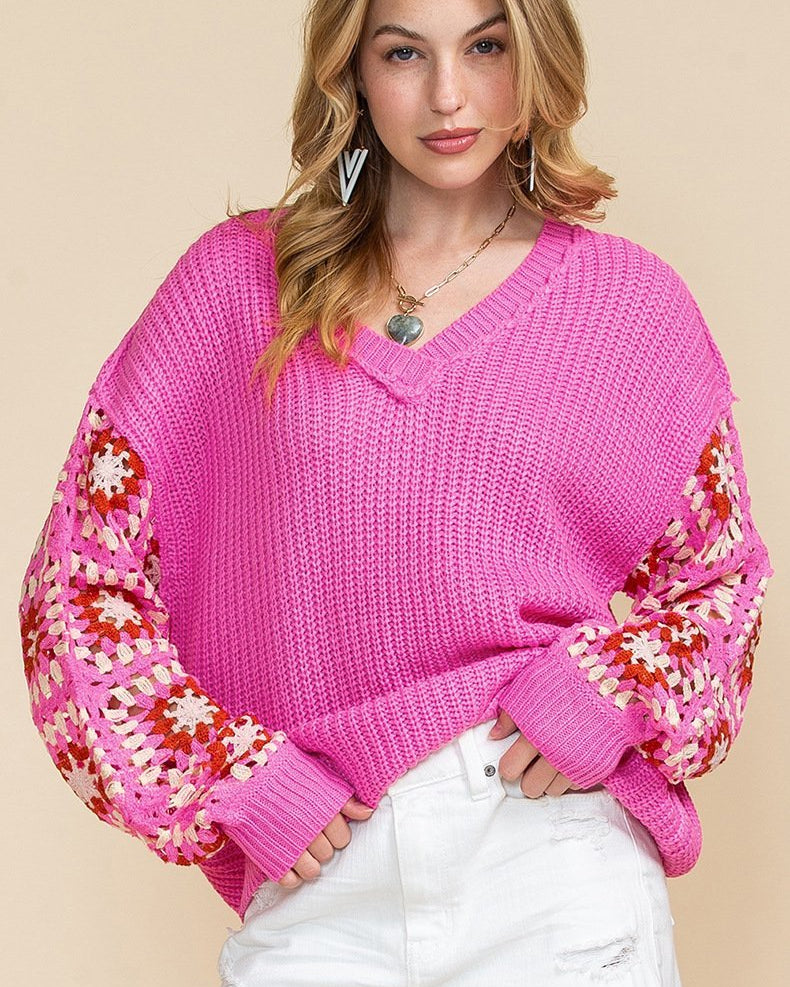 Hedy Tığ İşi V Yaka Kazak