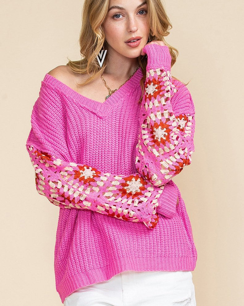 Hedy Tığ İşi V Yaka Kazak