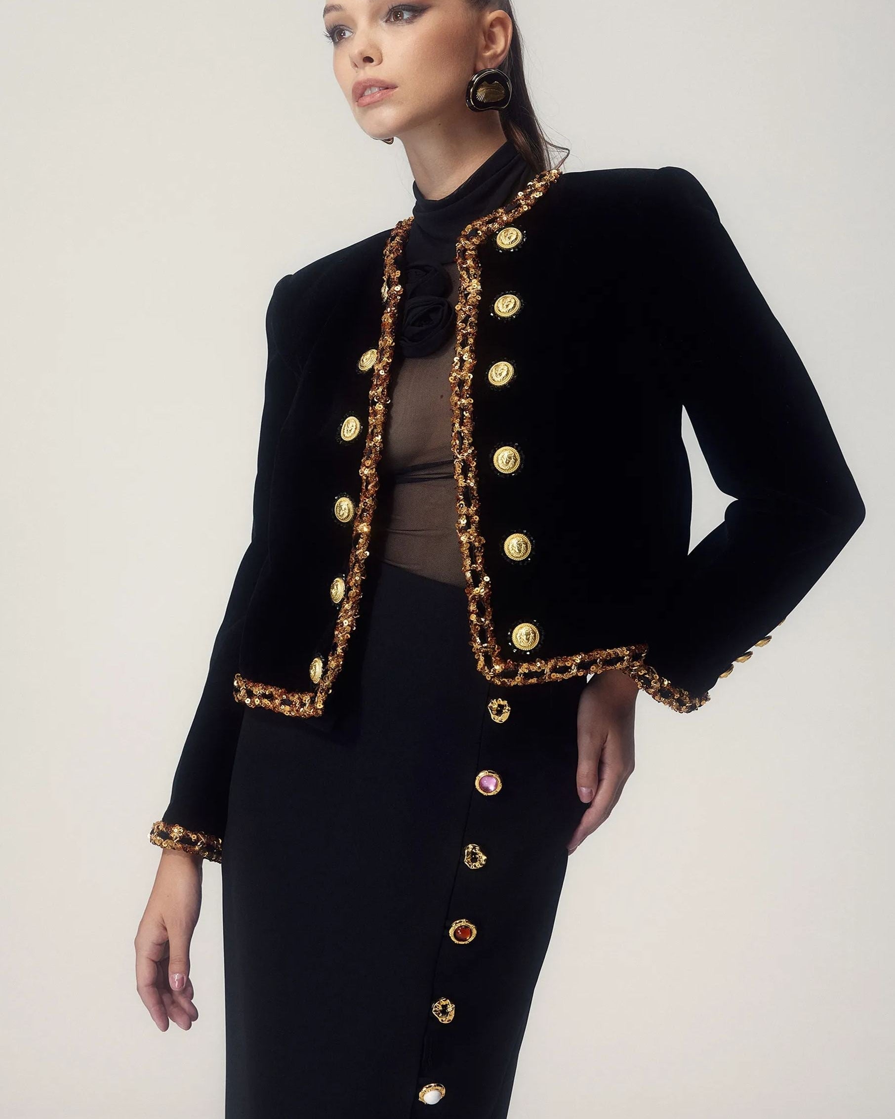 Janice Payet Nakışlı Kadife Ceket