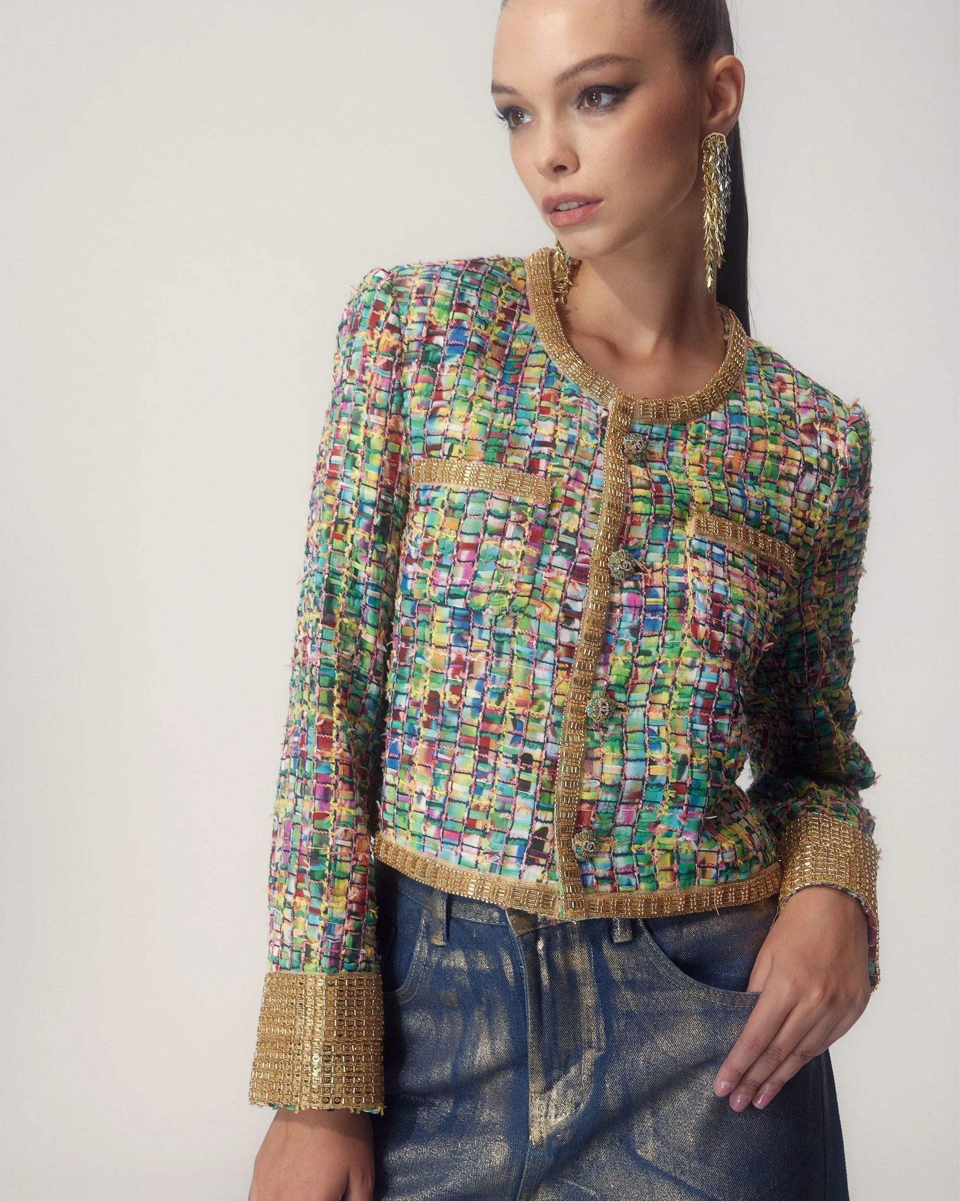 Valentina Baskılı Boncuk İşlemeli Ceket