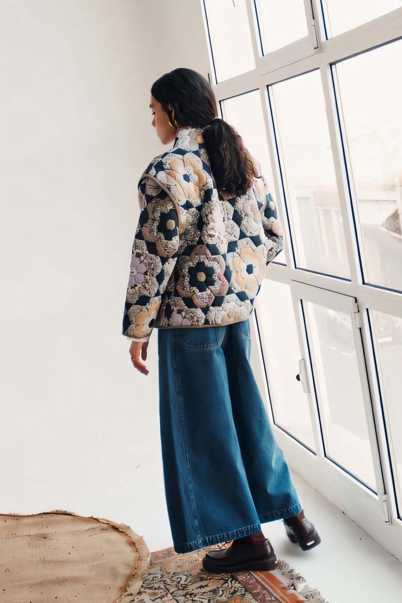 Kaylani Çiçek Baskılı Cabrio Kapitone Ceket