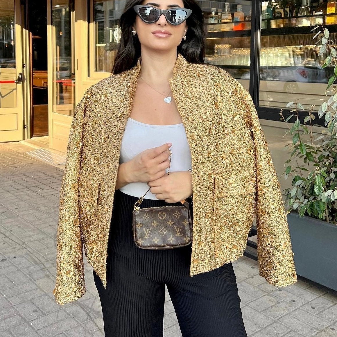 Kimberly Yakalı Metalik Payet Ceket