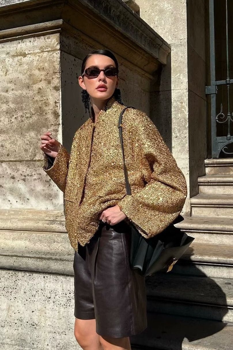 Kimberly Yakalı Metalik Payet Ceket