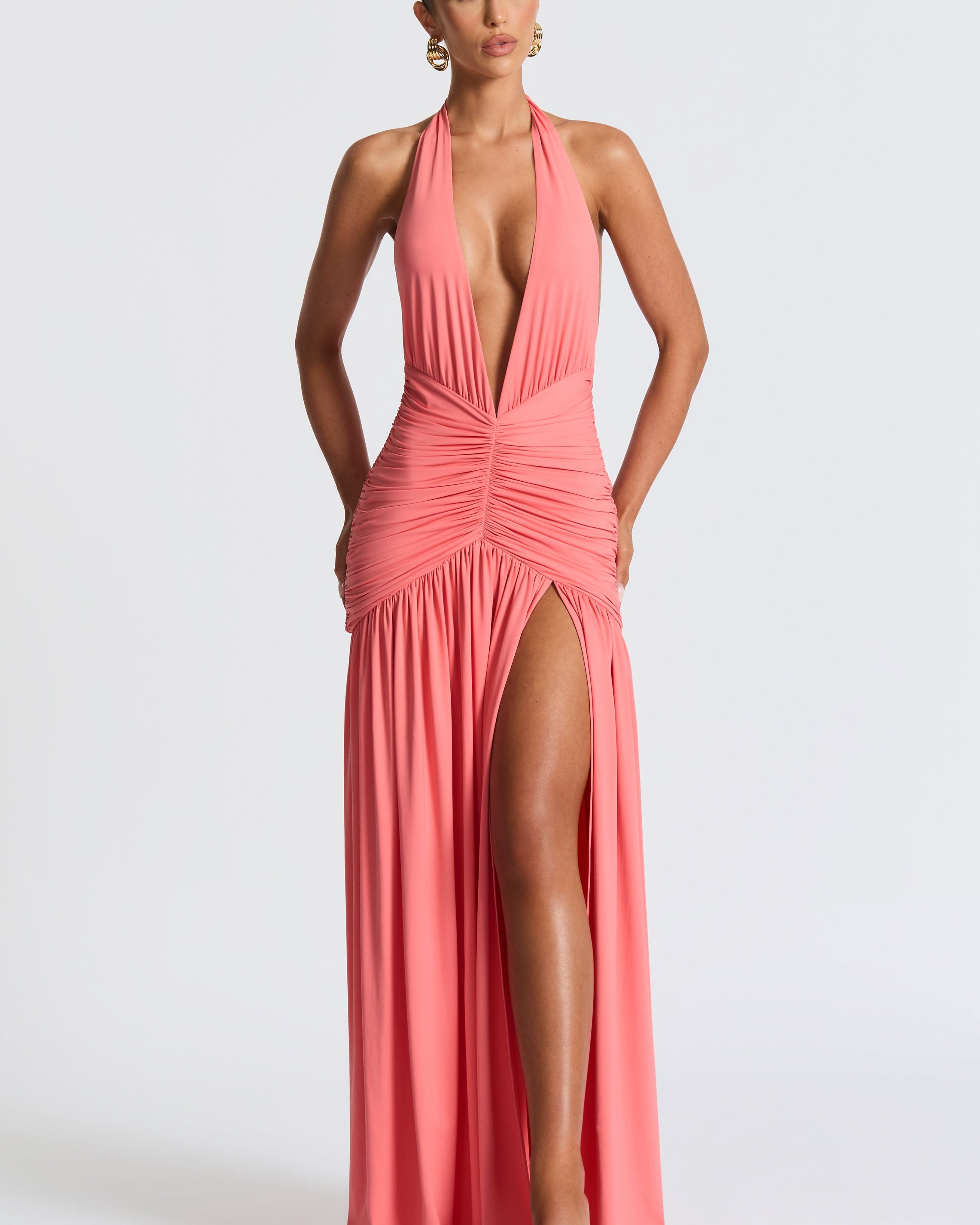 Melania Maxi Elbise - Şeftali Pembe