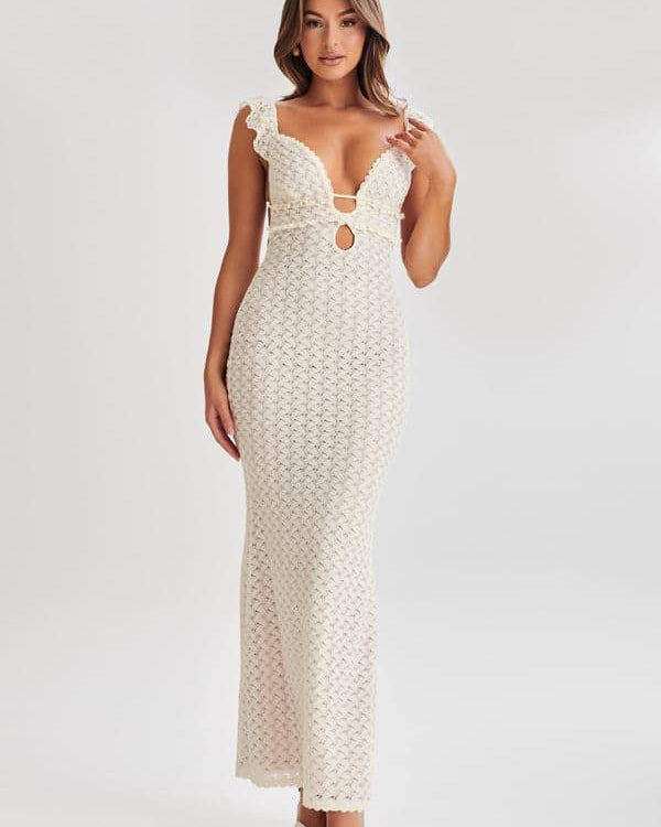 Muriel Ruffle Cut-out Örme Uzun Elbise