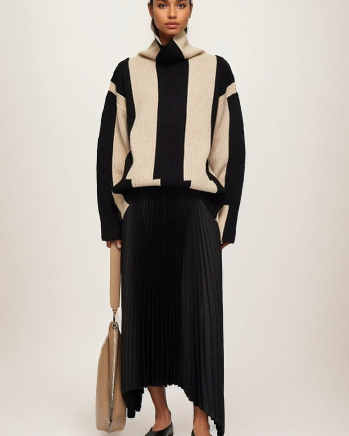 Penelope Yüksek Yaka Renkli Bloklu Kazak