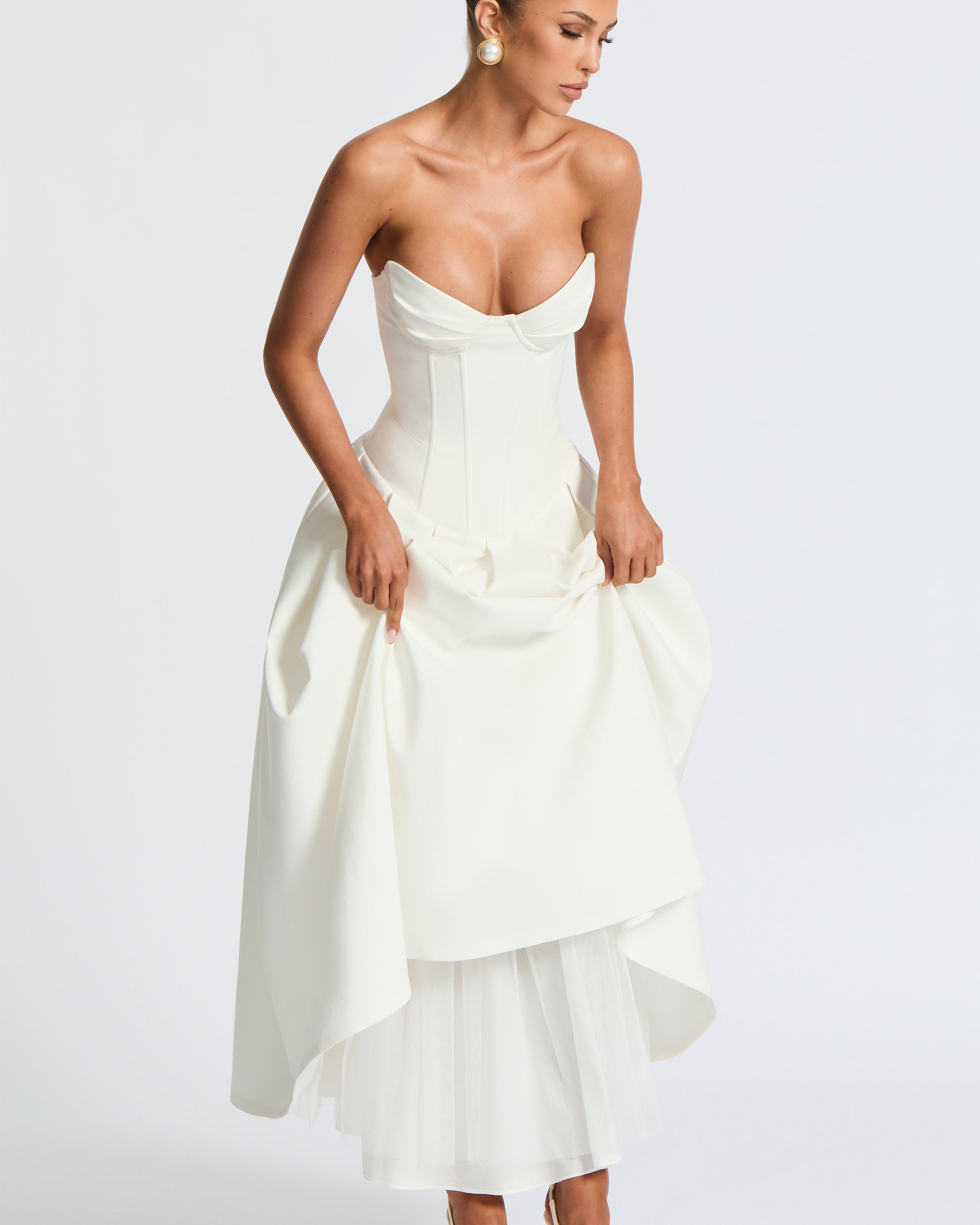 Salma Midi Elbise - Ivory