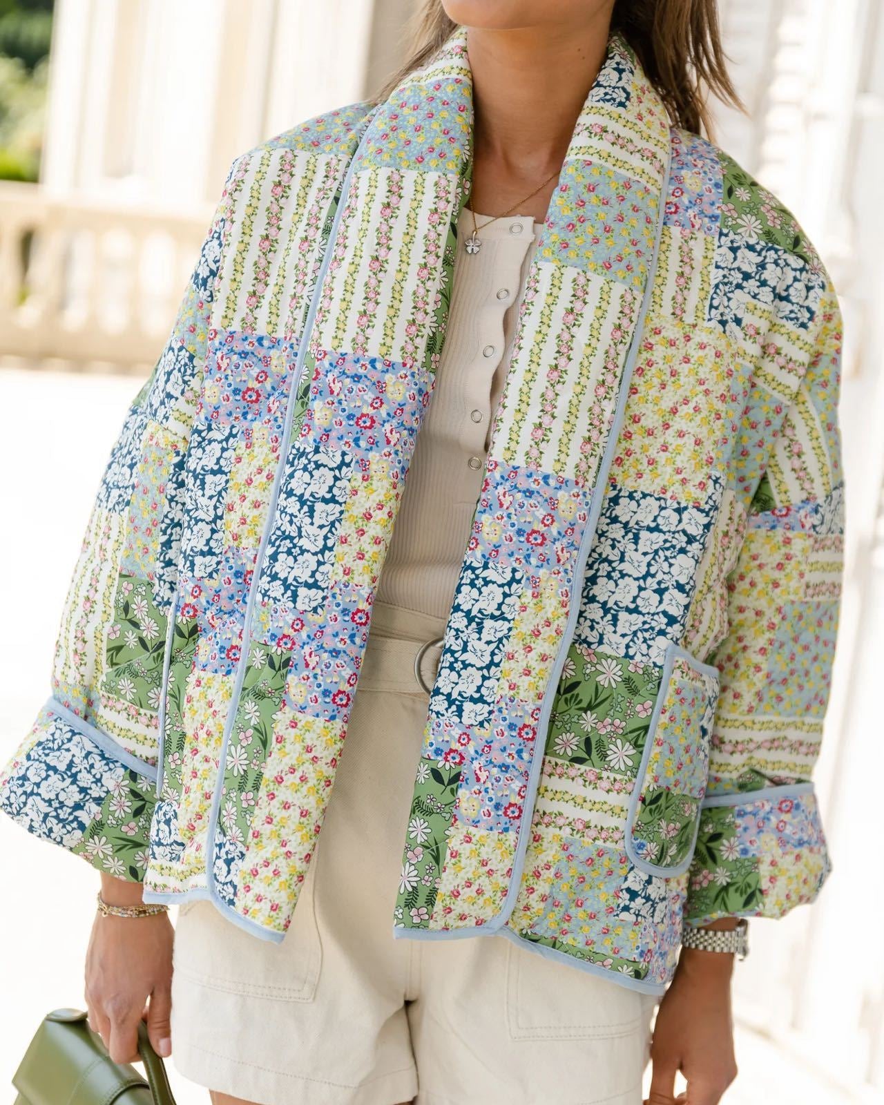 Teagan Patchwork Çiçek Desenli Kapitone Şişme Ceket