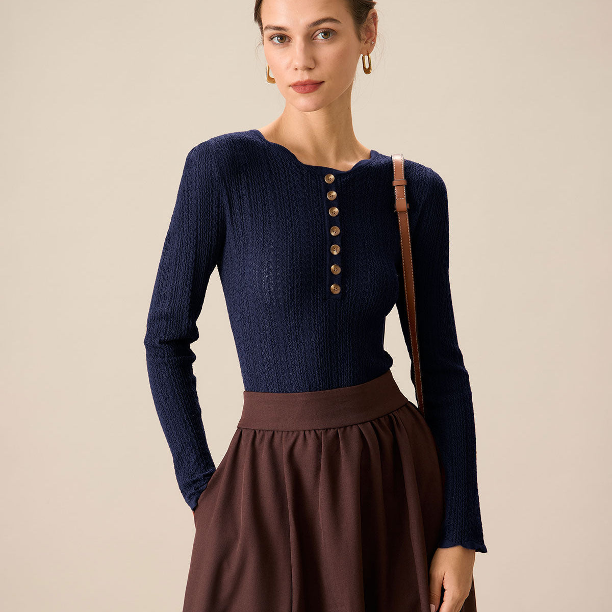 Lacivert Yuvarlak Yaka İnce Kazak